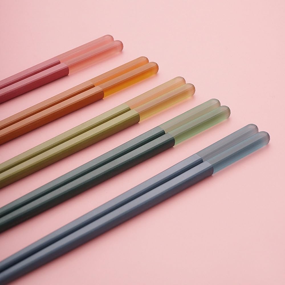 Modern Design Chopsticks - Reusable, Dishwasher Safe, Non-Slip Fiberglass, Ice Fog Multi Color, 5 Pairs, 9.5in/24cm, Great for Chinese, Japanese, Korean Cuisine
